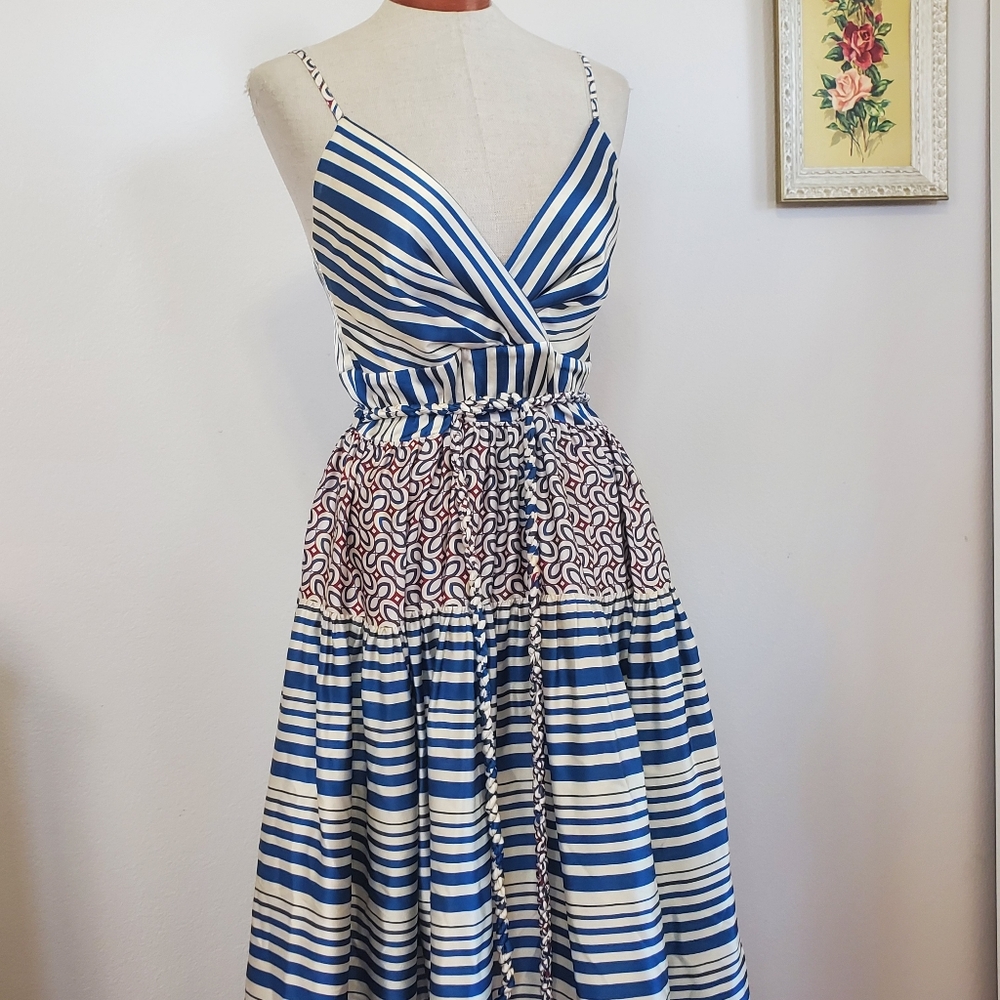 Silvia Tcherassi Butera Silk Maxi Dress Blue and White Stripes Large - Picture 3 of 10